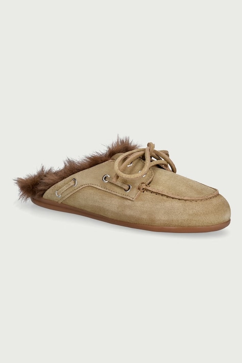 Posa Papuče za žene od brušene kože Boat Loafer Mule zelene PW265.207