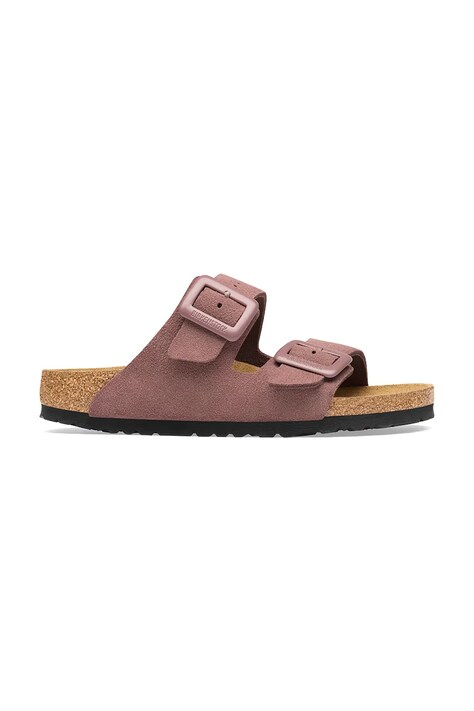 Birkenstock papuci pentru femei, din piele întoarsă Arizona Suede Cushion Buckle roz 1033103