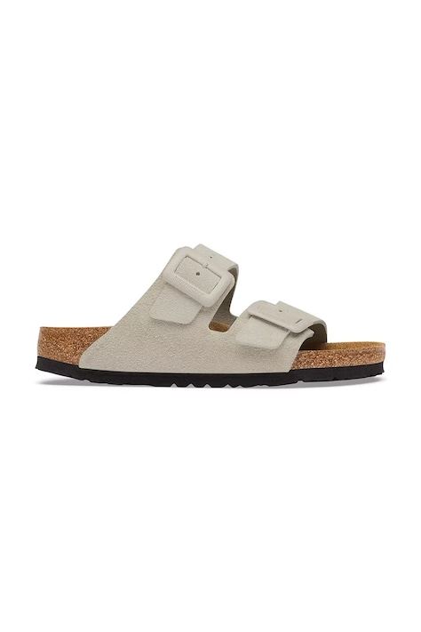 Birkenstock Ciabatte slide da donna in scamoscio Arizona Suede Cushion Buckle beige 1033088