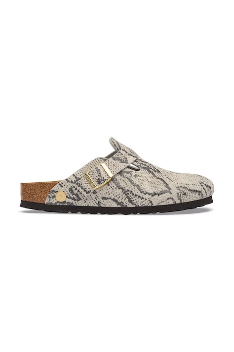 Birkenstock σαγιονάρες Μουλάρια Γυναικεία σουέτ Boston Rivet Logo Suede Leather Snake μπεζ 1033086