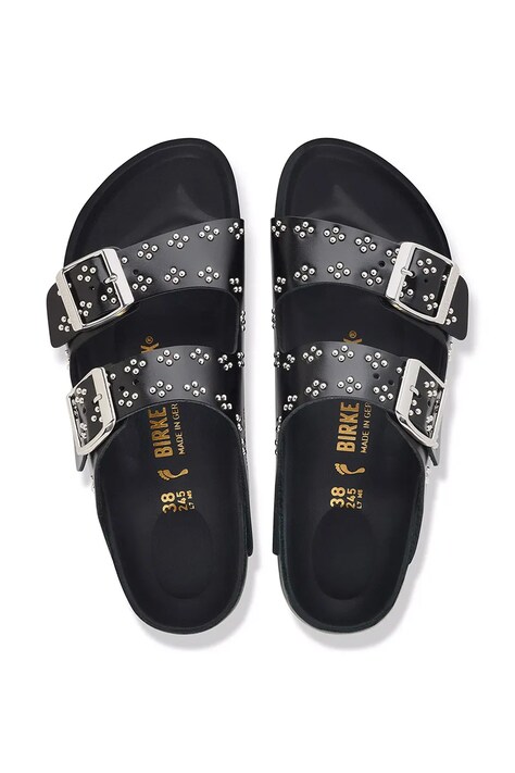 Birkenstock шльопанці жіночі шкіряні Arizona Exquisite Rivets — AW26-KLDZWM, чорний — фото 5