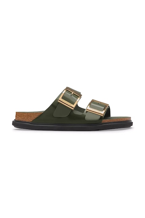 Birkenstock klapki damskie skórzane Arizona Droplet Buckle Natural Leather Patent zielone 1032981