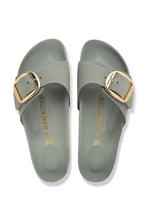 Birkenstock шльопанці жіночі шкіряні Madrid Big Buckle Oiled Leather — AW26-KLDZY0, зелений — фото 5