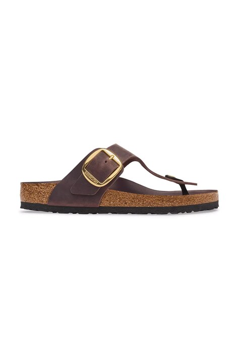 Birkenstock șlapi pentru femei, din piele Gizeh Big Buckle Oiled Leather maro 1032934