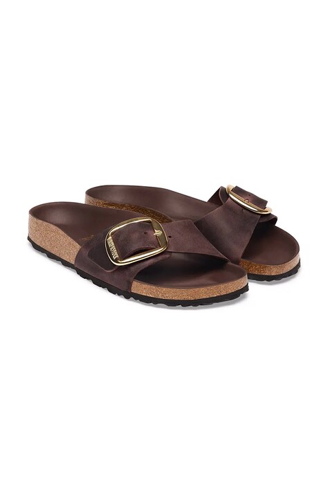 Birkenstock шльопанці жіночі шкіряні Madrid Big Buckle Oiled Leather — AW26-KLDZY9, коричневий — фото 3
