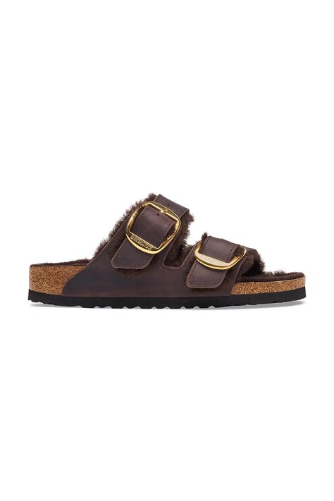 Birkenstock Natikače za žene od kože Arizona Big Buckle Shearling Oiled Leather smeđe 1032879