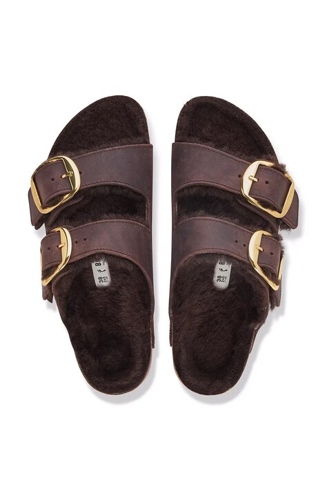 Birkenstock шльопанці жіночі шкіряні Arizona Big Buckle Shearling Oiled Leather — AW26-KLDZYH, коричневий — фото 5