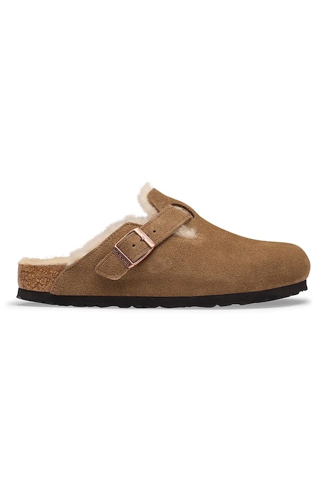 Birkenstock σαγιονάρες mules Γυναικεία σουέτ Boston Shearling Suede Leather καφέ 1032432