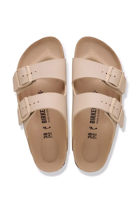 Birkenstock шльопанці на пласкому підборі жіночі Arizona Birko-Flor — AW26-KLDZYW, бежевий — фото 5