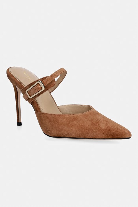 Marciano by Guess klapki na szpilce damskie zamszowe brązowe G6YZ19 L0171