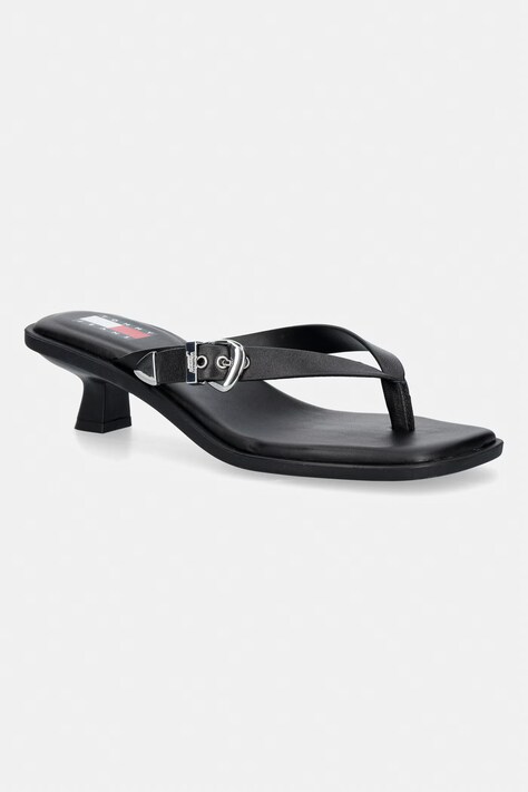 Tommy Jeans japanke za žene od kože TJW KITTEN HEEL LEATHER SANDALS crne EN0EN03154