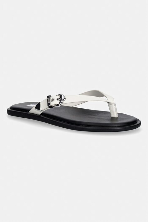 Tommy Jeans japonki damskie skórzane TJW FLAT LEATHER SANDALS beżowe EN0EN03096