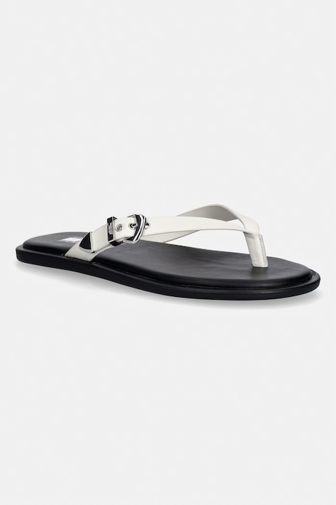Tommy Jeans japonki damskie skórzane TJW FLAT LEATHER SANDALS beżowe EN0EN03096
