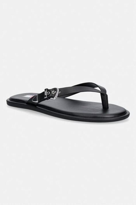 Tommy Jeans japonki damskie skórzane TJW FLAT LEATHER SANDALS czarne EN0EN03096