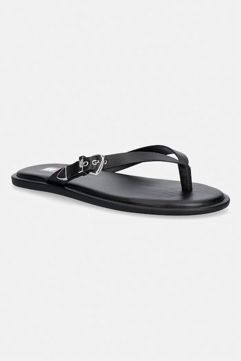 Tommy Jeans japonki damskie skórzane TJW FLAT LEATHER SANDALS czarne EN0EN03096