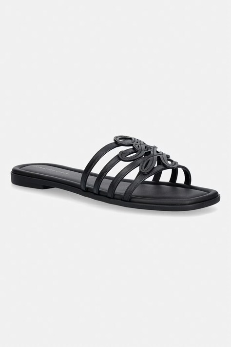 Tommy Hilfiger klapki z odkrytymi palcami damskie skórzane TH SCRIPT FLAT MULE LTH czarne FW0FW09368