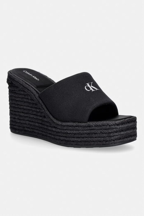 Calvin Klein klapki damskie WEDGE ESPAD 70 CANVAS MG czarne HW0HW03282