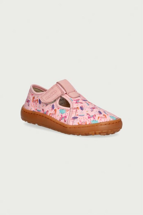 Froddo Papuče detské BAREFOOT CANVAS T-BAR ružové G1700439