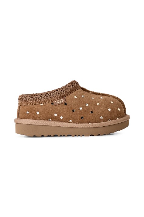 UGG Kapcie dziecięce zamszowe TASMAN ISHINY DOTS brązowe 1182791T