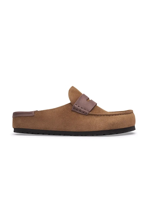 Birkenstock klapki mules zamszowe Naples Wrapped double stitch Mixed Leather brązowe 1032461