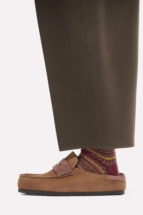 Birkenstock шльопанці мюлі замшеві Naples Wrapped double stitch Mixed Leather — AW26-KLUZZM, коричневий — фото 6