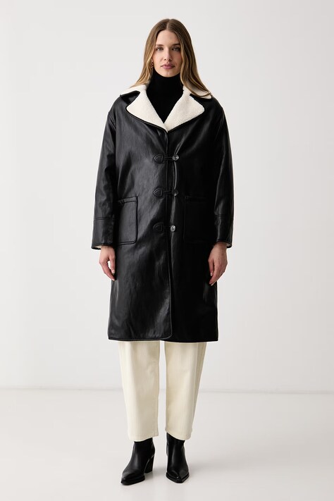 Sisley Cappotto da donna in similpelle nero 2RGZLN07M