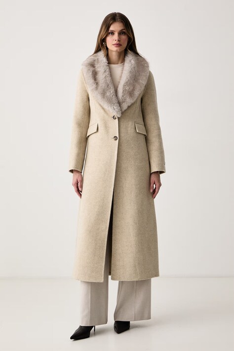 Haveone Палто дамско с вълна бежово KID.R001