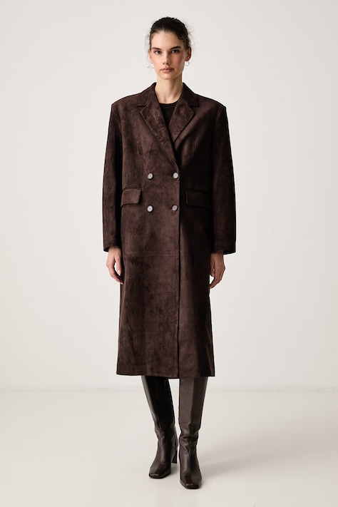 Isabelle Blanche Cappotto da donna in imitazione di scamoscio marrone IS26FW-J081-T021-MOD