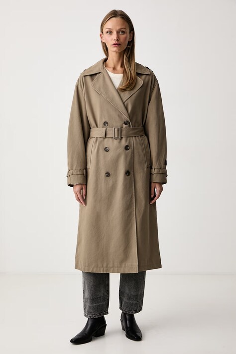 Levi's Trencz damski bawełniany SERENA LONG TRENCH beżowy 006RW