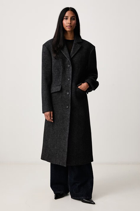 GANNI Peacoat płaszcz z wełną damski czarny A1120012