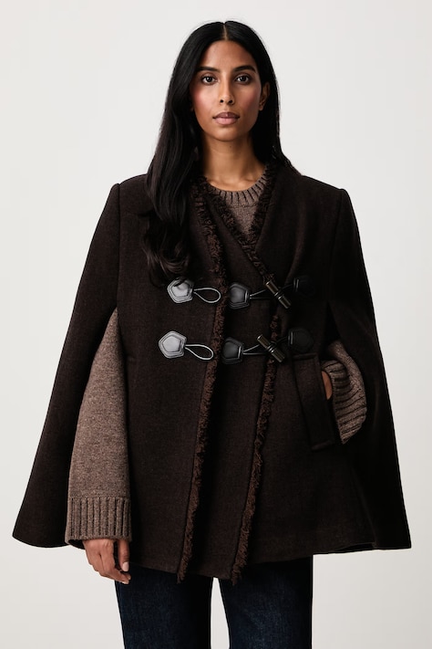 GANNI Peacoat płaszcz peleryna z wełną damski brązowy A1010233