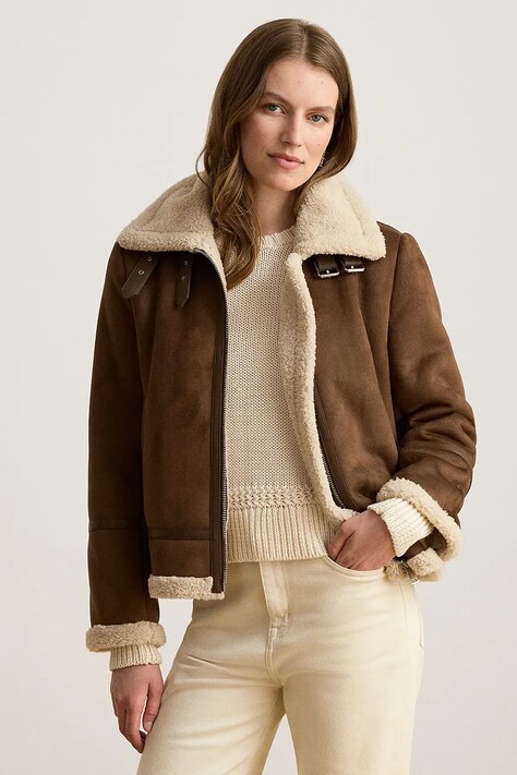 Lauren Ralph Lauren Krótka kurtka damska z imitacji zamszu brązowa 297P04122