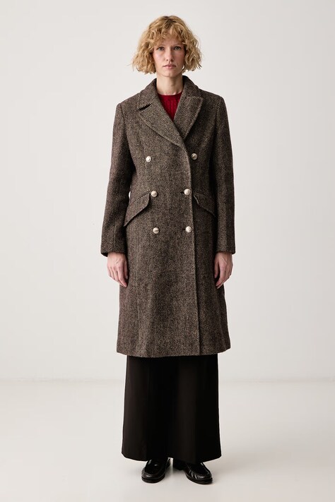 DKNY Płaszcz damski z wełną brązowy DLEMWZ36
