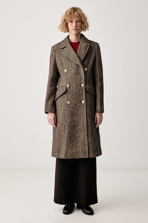 DKNY Płaszcz damski z wełną brązowy DLEMWZ36