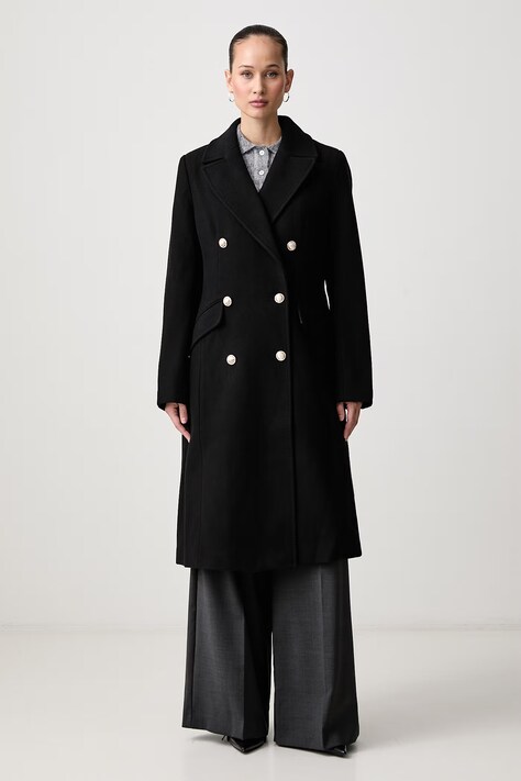 DKNY Płaszcz damski z wełną czarny DLEMWZ36