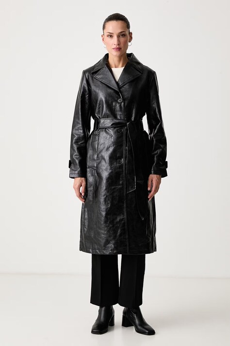 DKNY Płaszcz damski z imitacji skóry czarny DLEMPZ34