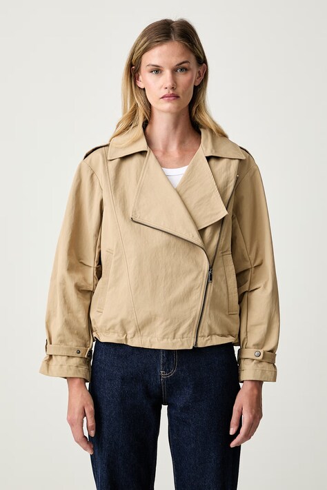 DKNY krótka kurtka damska z bawełną beżowa P6GC7E20