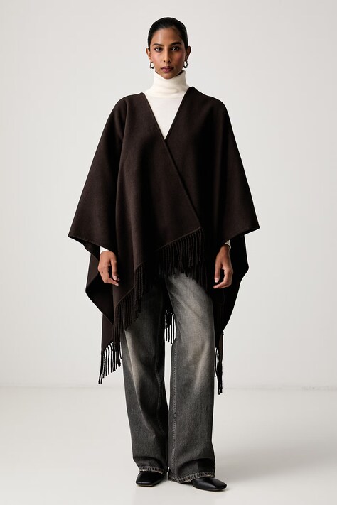 ViCOLO Poncho damskie z wełną brązowe TAC0032