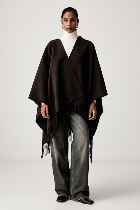 ViCOLO Poncho damskie z wełną brązowe TAC0032