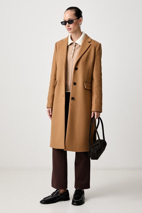 Tommy Hilfiger Elegancki płaszcz damski z wełną beżowy WW0WW51106