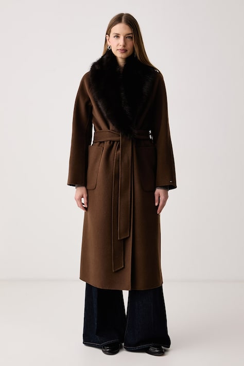 Tommy Hilfiger Kabát dámský s vlnou hnědý WW0WW51105