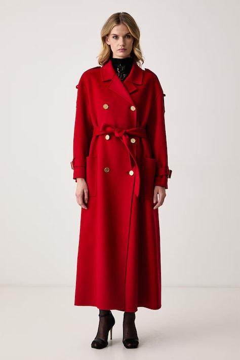 Elisabetta Franchi Elegancki płaszcz damski wełniany czerwony CP02D68E2