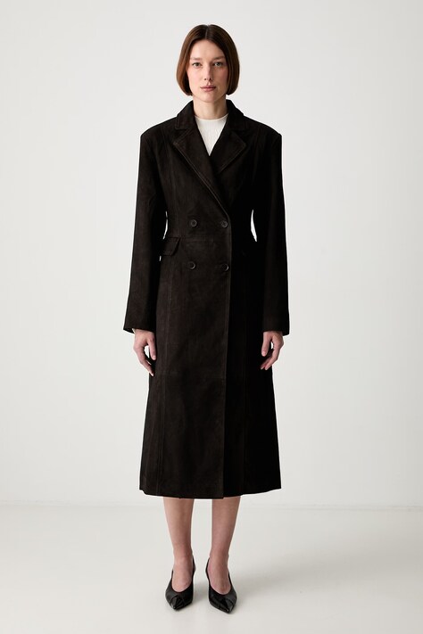 Rotate SUEDE LONG płaszcz dwustronny zamszowy damski brązowy 1165031111