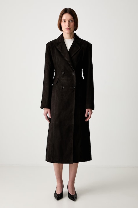 Rotate SUEDE LONG płaszcz dwustronny zamszowy damski brązowy 1165031111