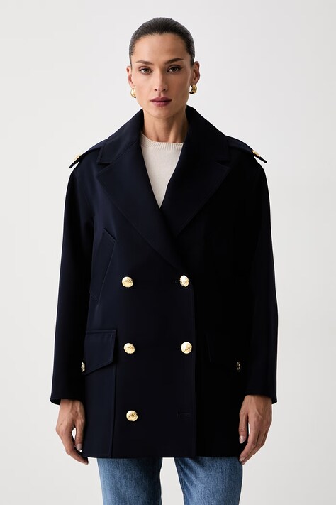 Elisabetta Franchi elegancki płaszcz damski granatowy CP00766E2
