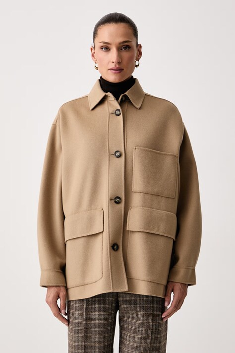 Weekend Max Mara Krótki płaszcz damski wełniany WKDFOLK beżowy 2625086061600