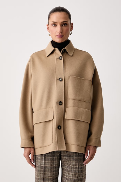 Weekend Max Mara Krótki płaszcz damski wełniany WKDFOLK beżowy 2625086061600