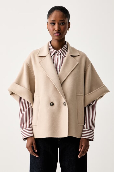 Weekend Max Mara krótki płaszcz damski wełniany WKDNEO beżowy 2625086031600