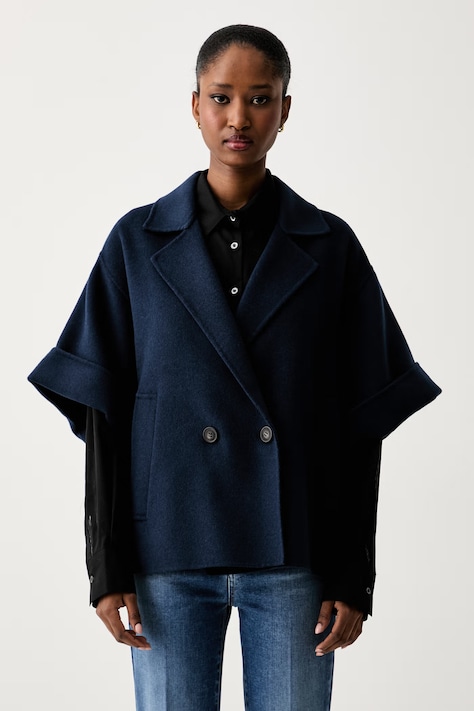 Weekend Max Mara krótki płaszcz damski wełniany WKDNEO granatowy 2625086031600