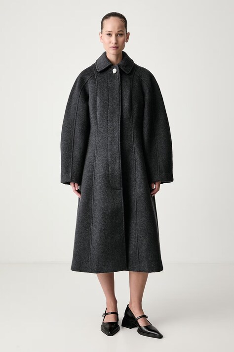 Stine Goya Płaszcz damski z wełną szary SG-AW26-O025-2561
